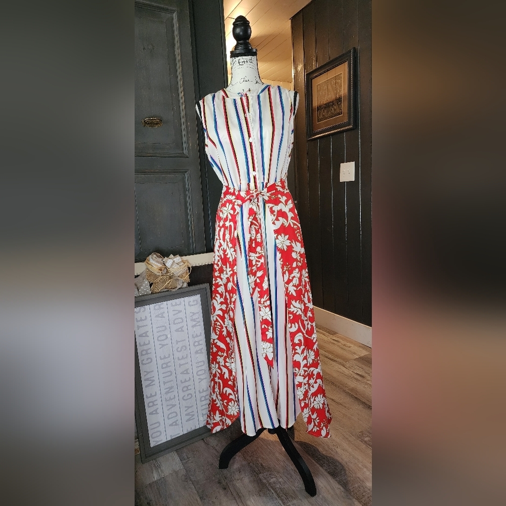 Gabby Isabella Colorful Floral Striped Wrap Dress